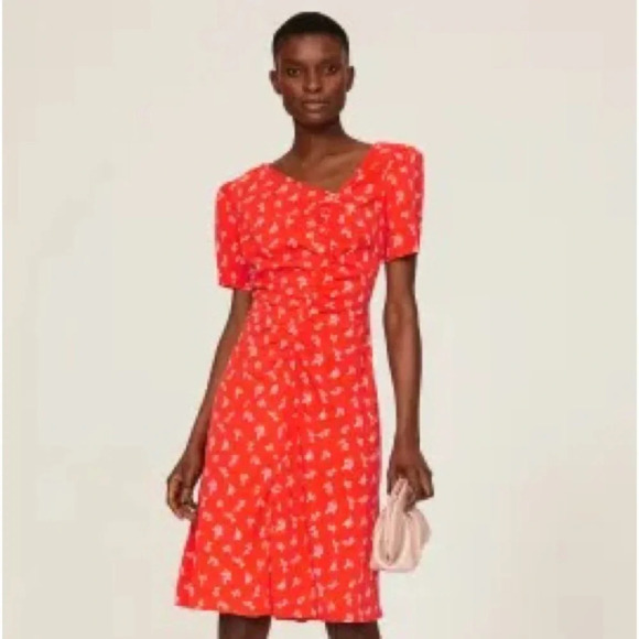 RTR Love Whit by red floral print asymmetrical v neck slit draped mini dress XL - Picture 11 of 11